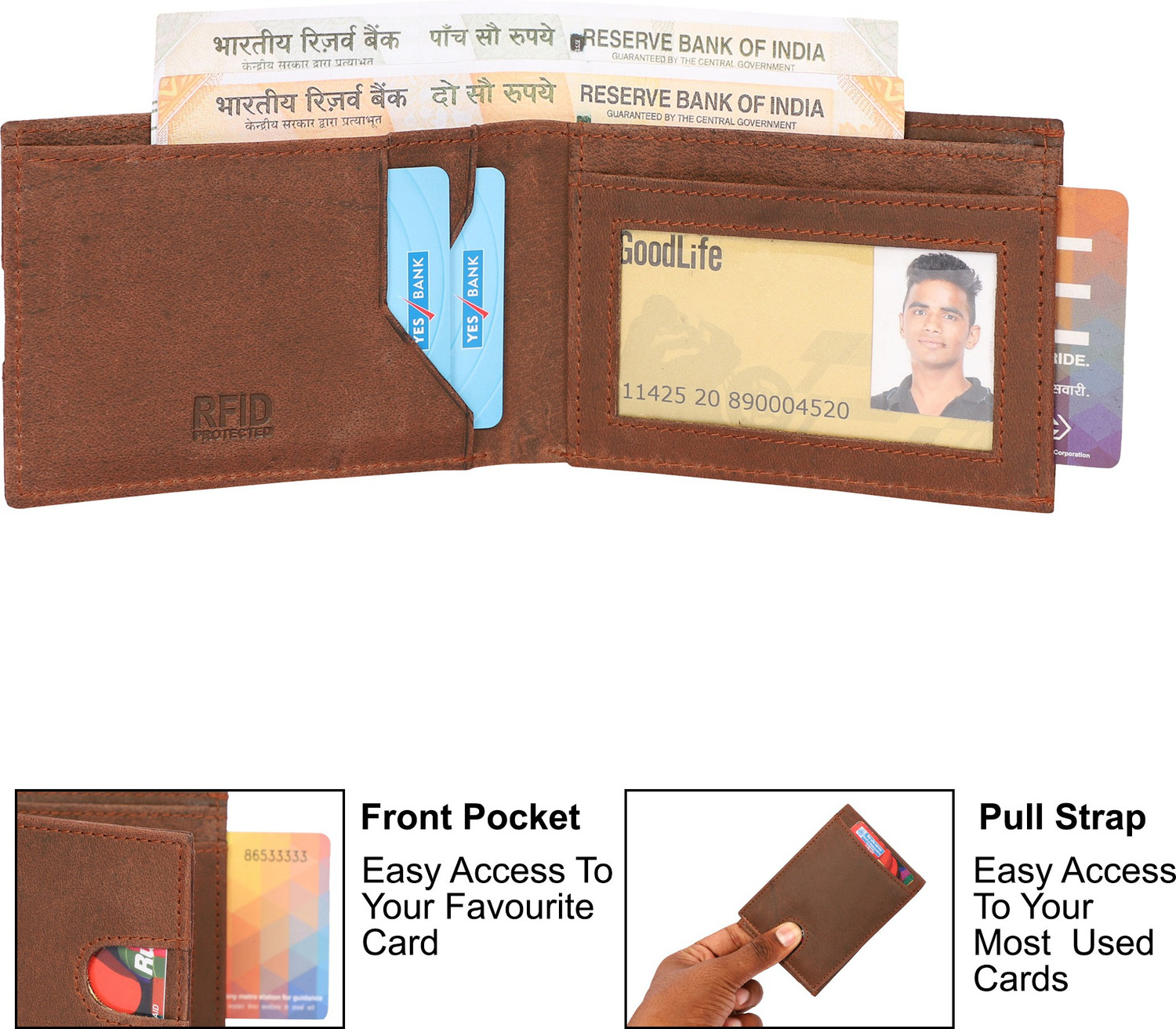 Image of eXcorio Men Trendy, Evening /Party, Trendy Brown Genuine Leather RFID Wallet - Mini (10 Card Slots)