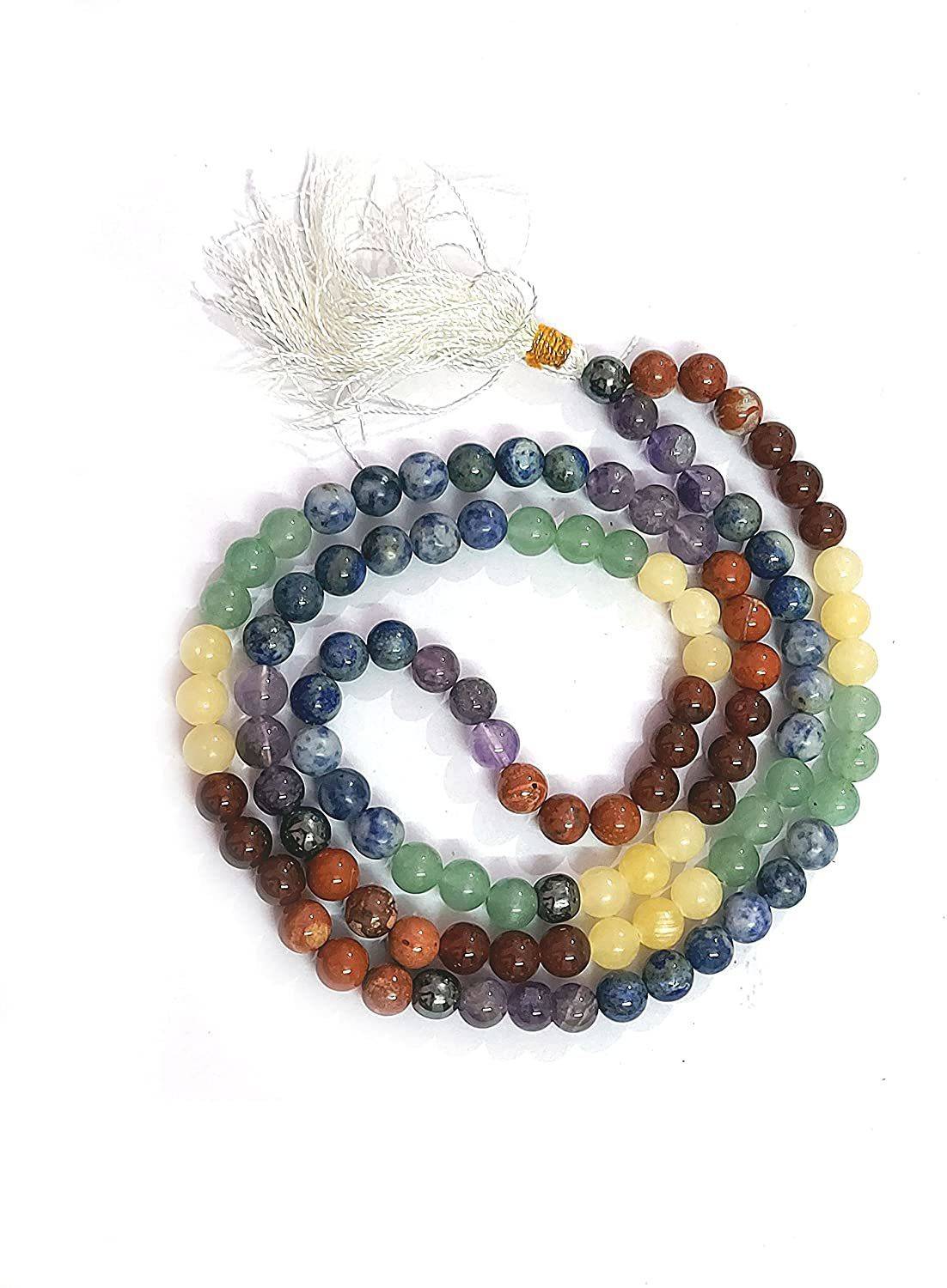 AIR9999 7 Chakra Multi Crystals 8 Mm 108 Beads Japa Mala Rosary Necklace Crystal Necklace