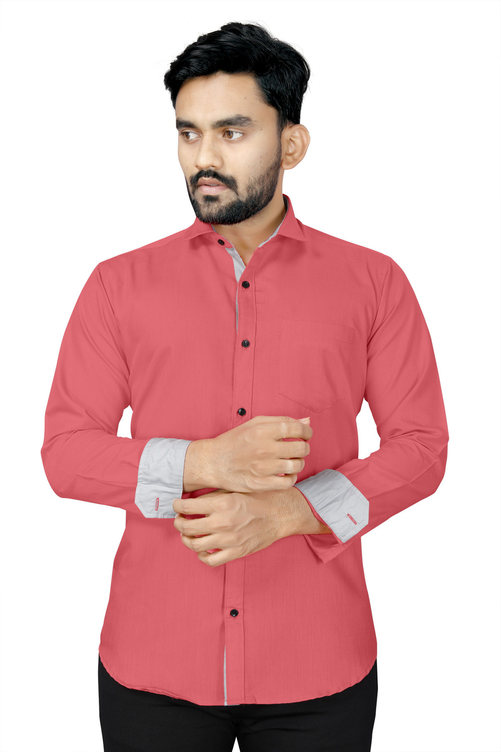 Image of Kuki Men Solid Formal Pink Shirt