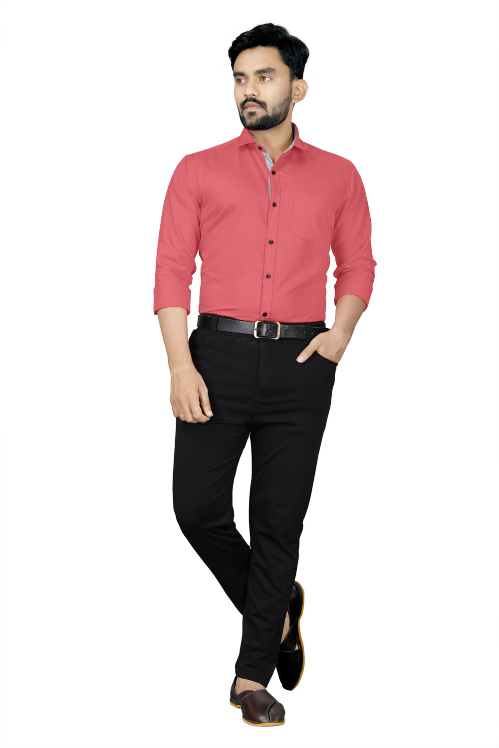 Image of Kuki Men Solid Formal Pink Shirt