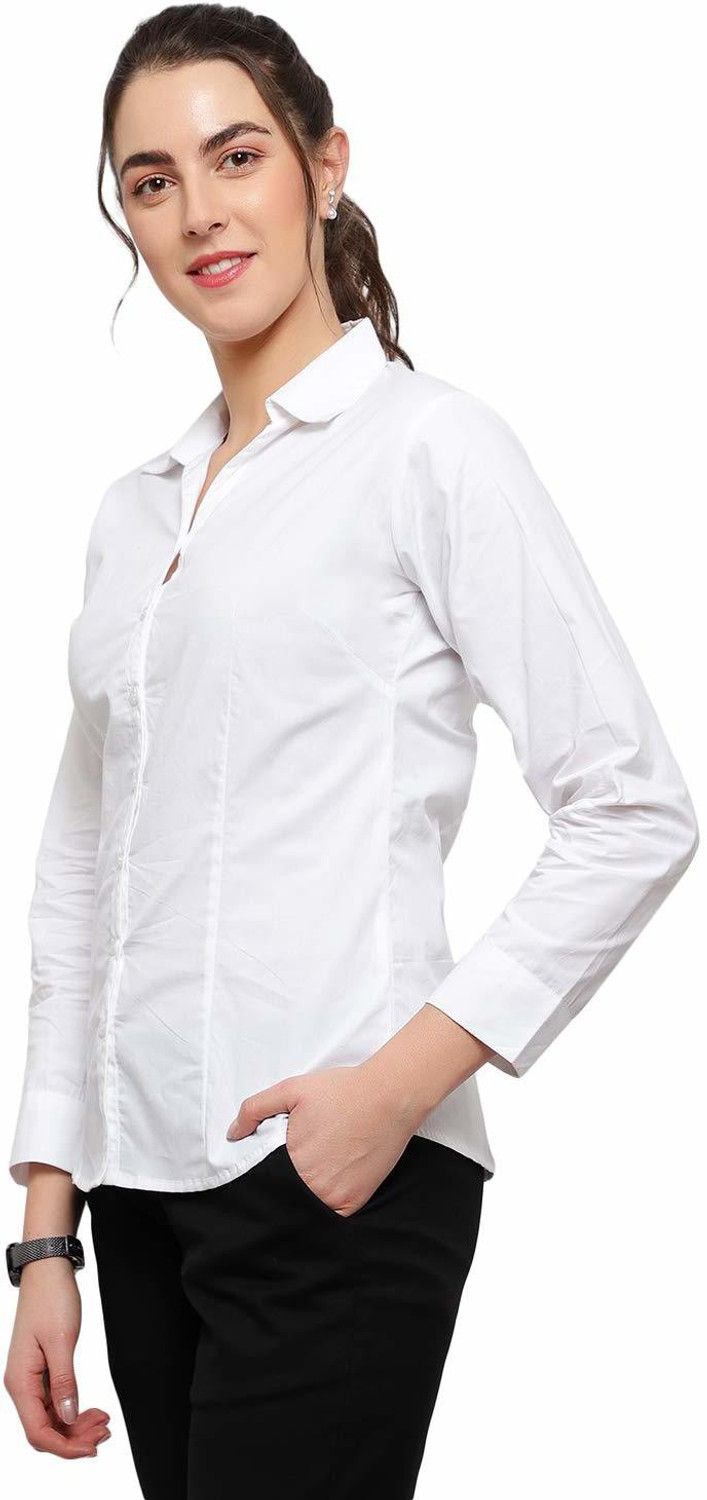 Image of Blue Ronin Women Solid Formal White Shirt