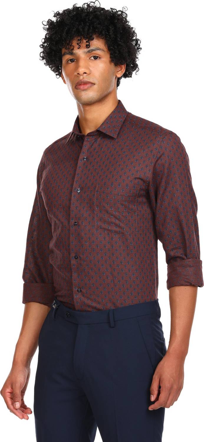 ARROW Men Printed Casual Brown Shirt