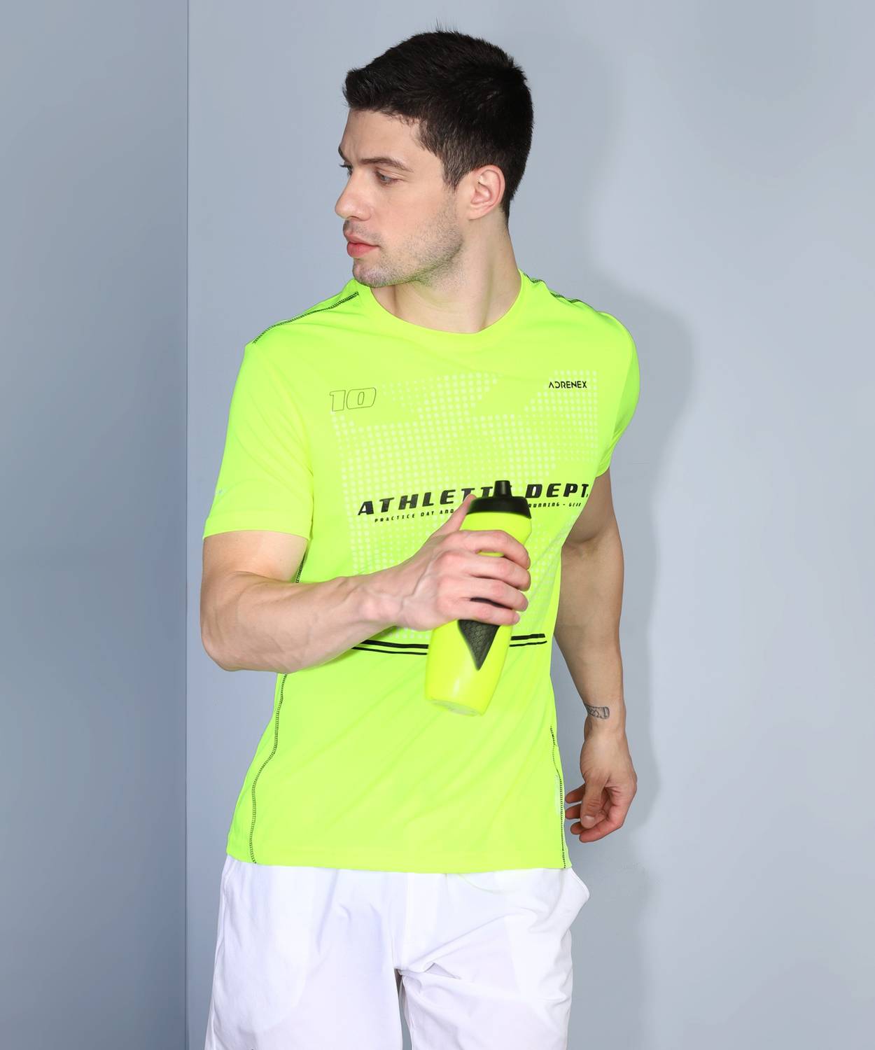 Adrenex Printed Men Round Neck Light Green T-Shirt