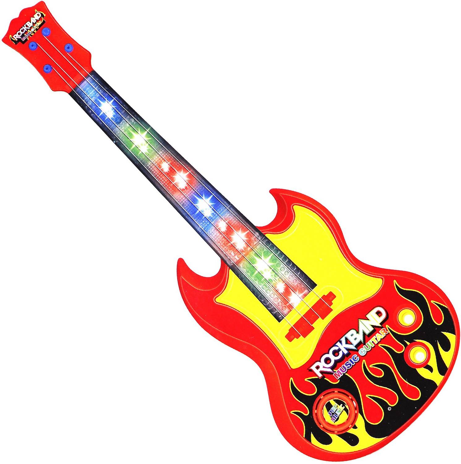 Aseenaa Rockband Musical Mini Guitar Toy With Musical Sound And 3D LED Light | Size : 15 Inches | Battery Operated | Musical Instrument | Electric Keyboard | Lighting Toys | Best Gift For Kid And Toddlers | Colour : Red And Blue | Package Content : Guitar