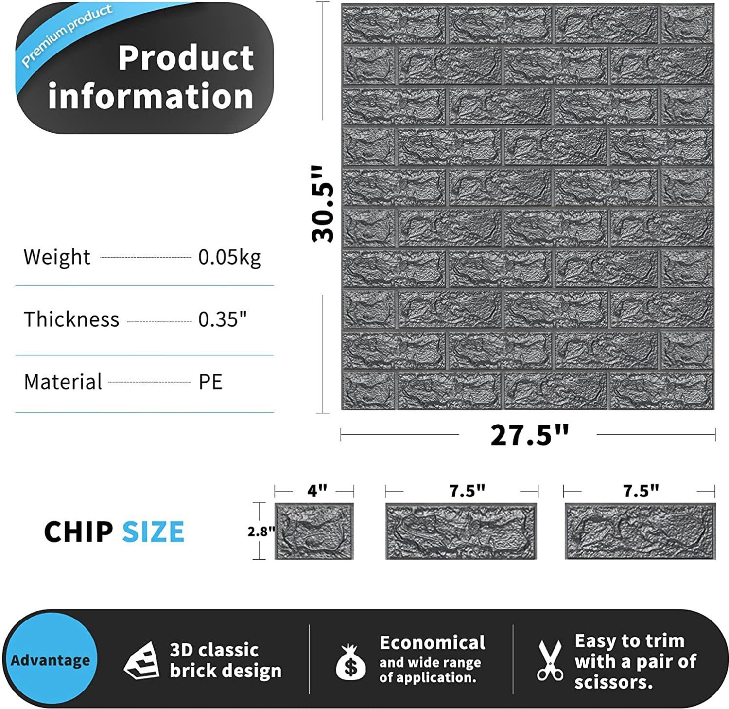 Image of Skywall 77 cm 3D BRICK WALL STICKER FOR WALL Self Adhesive Sticker