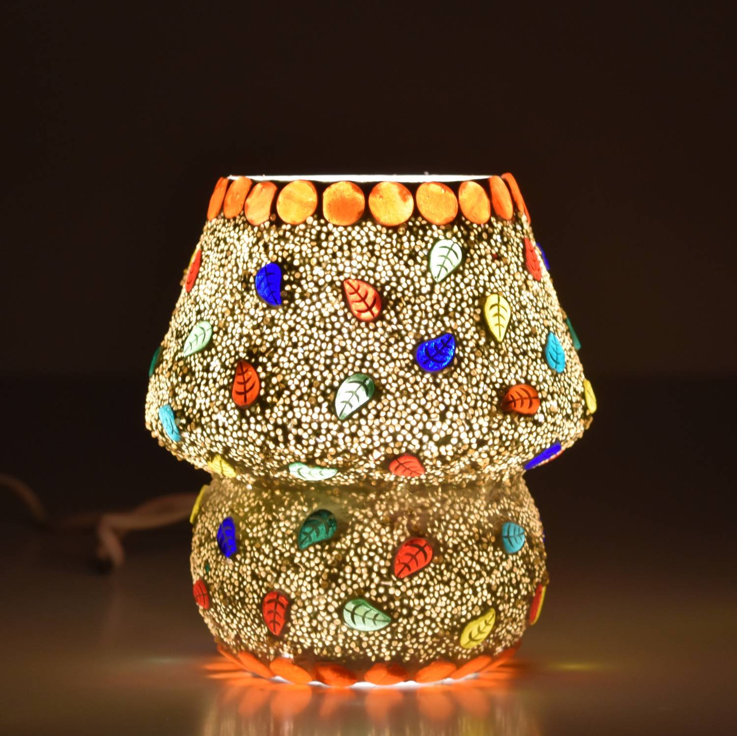 Apoorva Glass Mosaic Table Lamp Combination of Colour Beads Mushroom Round Dome Shape Mosaic Bedside Table Turkish Lamps with Colorful Light for Home Decoration Bedroom Bedside Table Lamp (14 cm Multicolour) Table Lamp