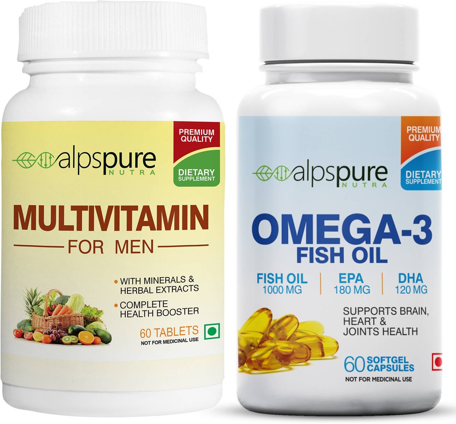 ALPSPURE Nutra (Combo) Multivitamin men 60 Capsule & Omega 3 Fish Oil 60 Soft-gel Cap-