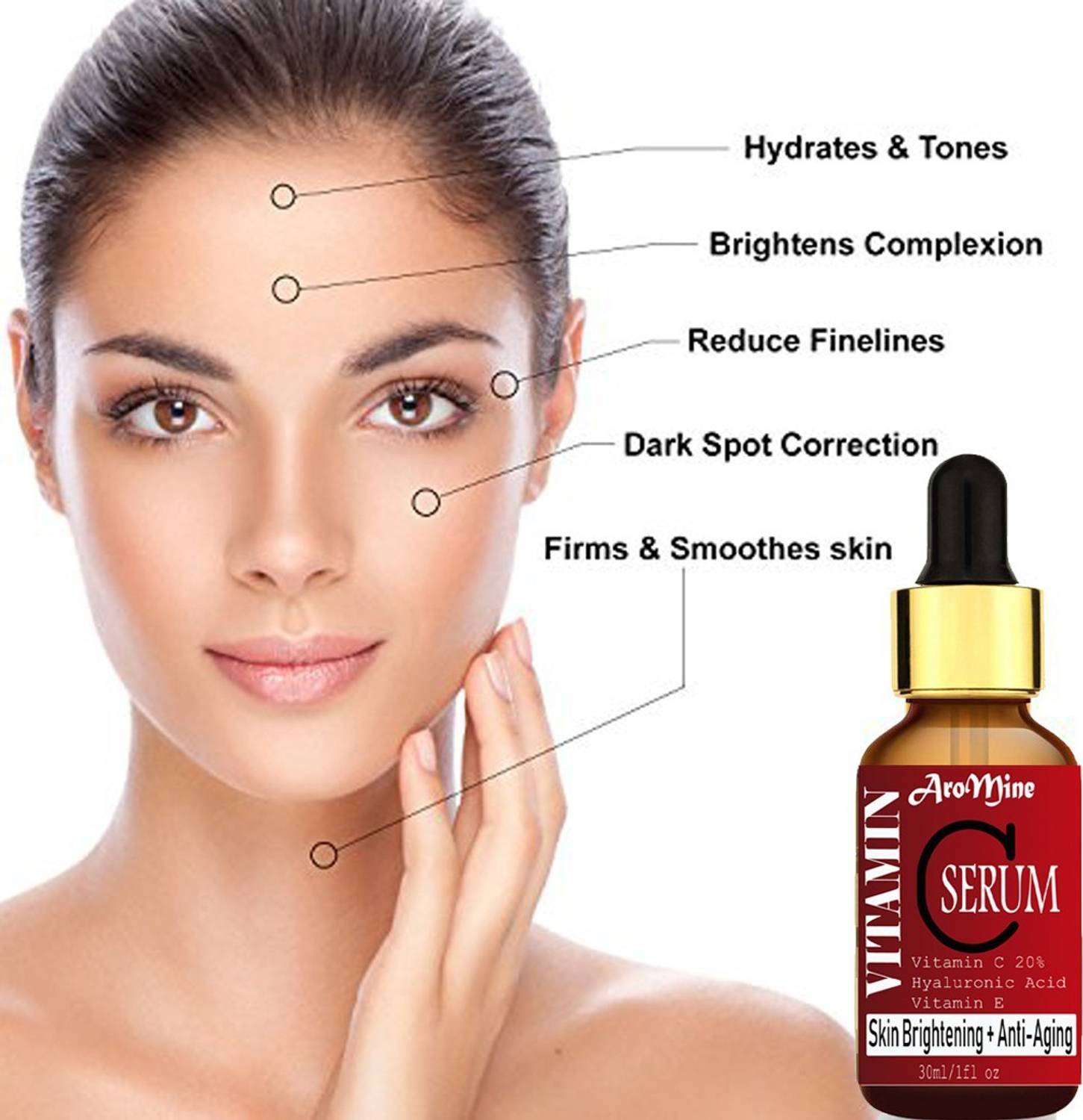 AroMine 20% & Hyaluronic Acid Face Serum for Skin Brightening, Anti Ageing, Dark Spots Removal, & for Glowing Skin For Men & Women 30ml Men & Women