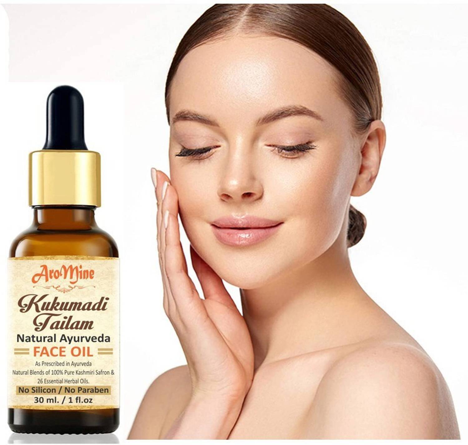AroMine Kumkumadi Tailam With Pure Kashmiri Saffron (30ml) For Brightens, Healthy & Glowing Skin