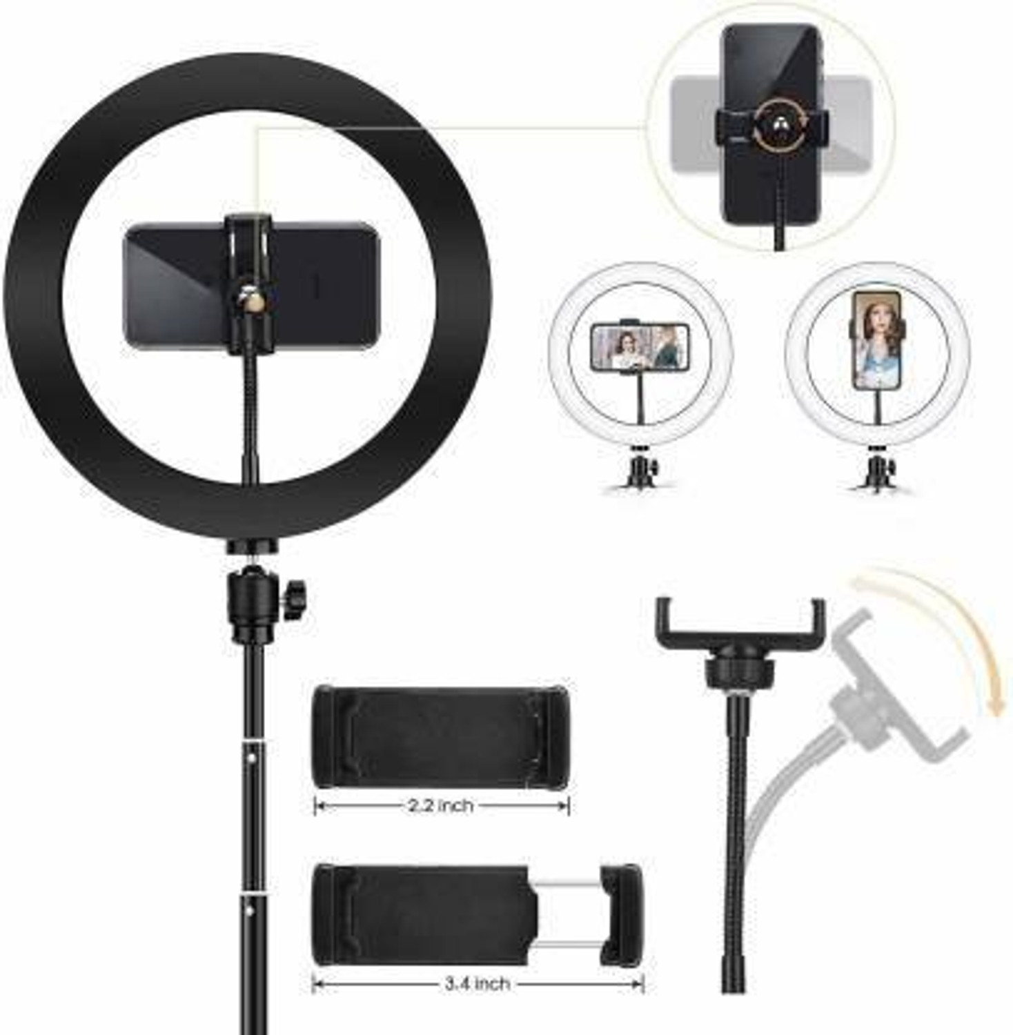 Image of ZOPHORUS Premium 6.9 inch feet (210cm) Strong Metal Tripod With 10 inch 3 Modes LED Ring Flash