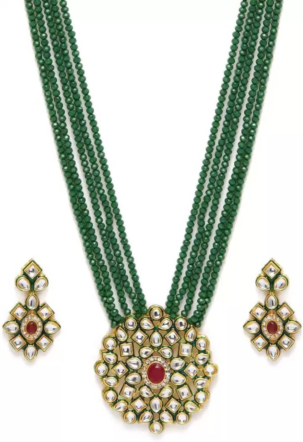 Kailashi's Collection Stone Gold-plated Green, Gold Jewellery Set