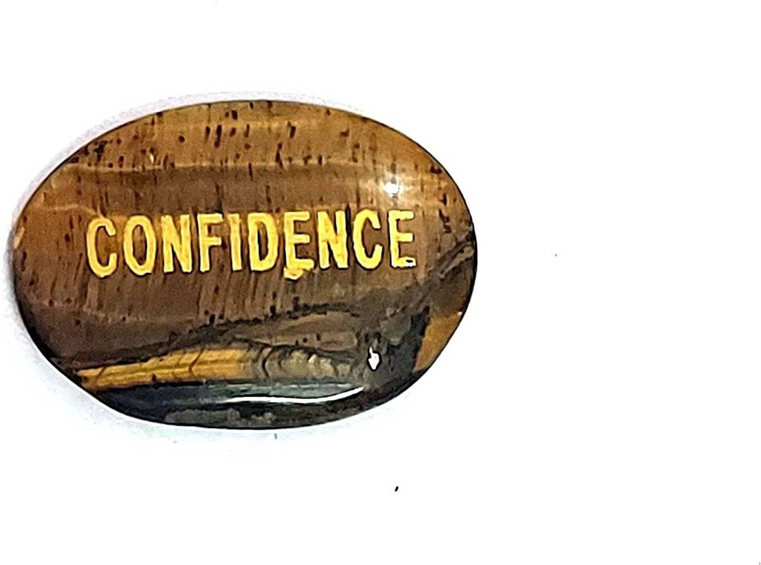 AIR9999 Confidence Symbol Engraved Natural Tiger's Eye Crystal Inspirational Faith Pocket Word Stones Therapy Healing Prayer Stones Motivation Encouragement Crystals Decorative Showpiece  -  2.5 cm