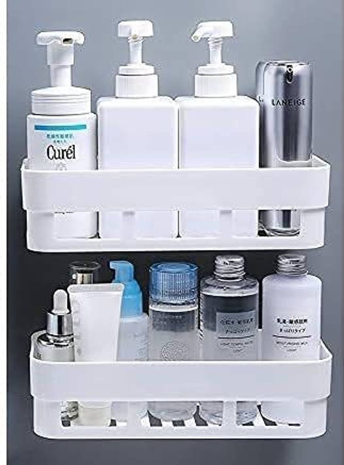 AASTIK SALES Multipurpose Kitchen Bathroom Shelf Wall Holder Storage Rack Bathroom Organizer Rack Storage Box Strong Adhesive Sticker Shower Rack Shelf (2 Bathromm Shelves White) Plastic Wall Shelf