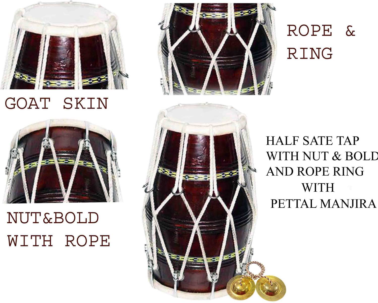 RAM Musical With Manjira 012 Nut & Bolts Dholak - Image 5