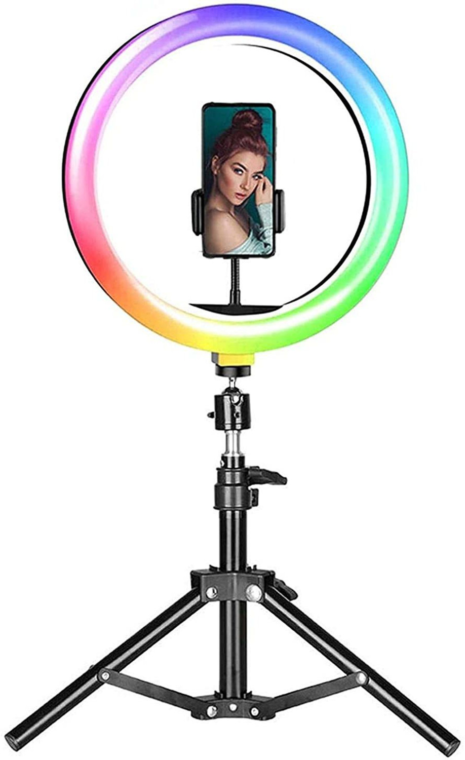 Image of Webilla RGB Ring Light 7 Feet Tripod Phone Holder|3 Light Modes Warm Cool Light 26 RGB Color & 13 Dynamic Speed Flash Mode for Live Stream /Makeup, 10-Level Brightness 360? Rotating for iPhone & Android Ring Flash