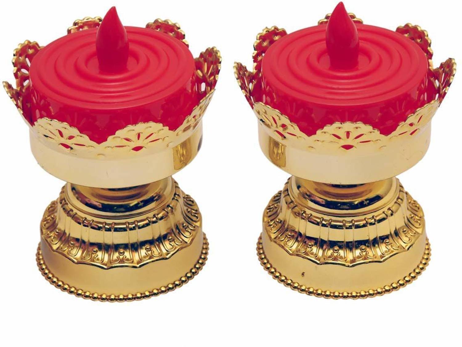Amulakh Battery Operated Plastic LED Lights Diya for Home & Office Decoration/No Flame Environment Friendly Technology/Lotus Shaped Candle Light Diya/Night Decoration( Pack of 2 ) Candle