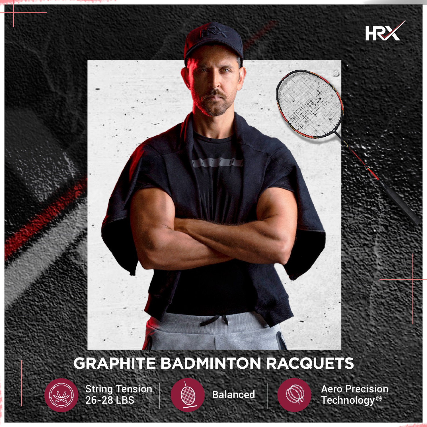 Image of HRX Carbon Edge 1000 Red, Black Strung Badminton Racquet