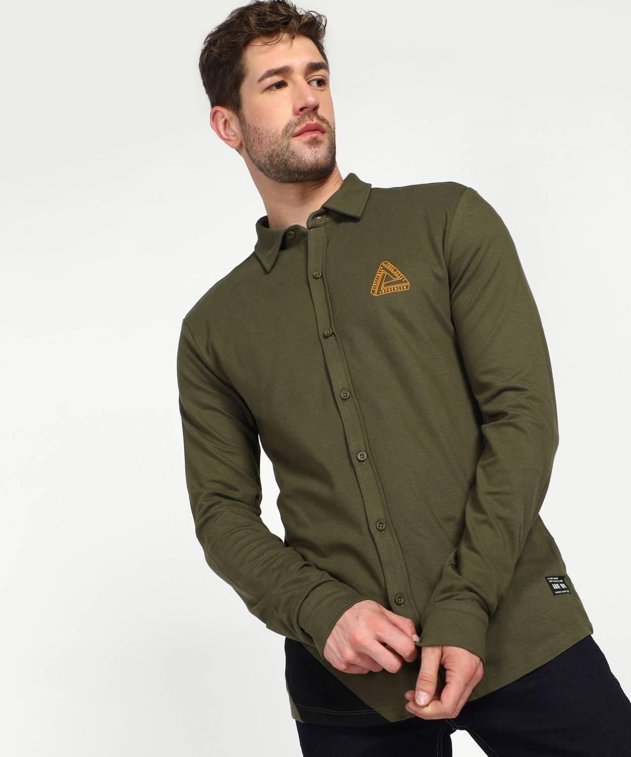 abof by Aditya Birla Men Solid Casual Green Shirt