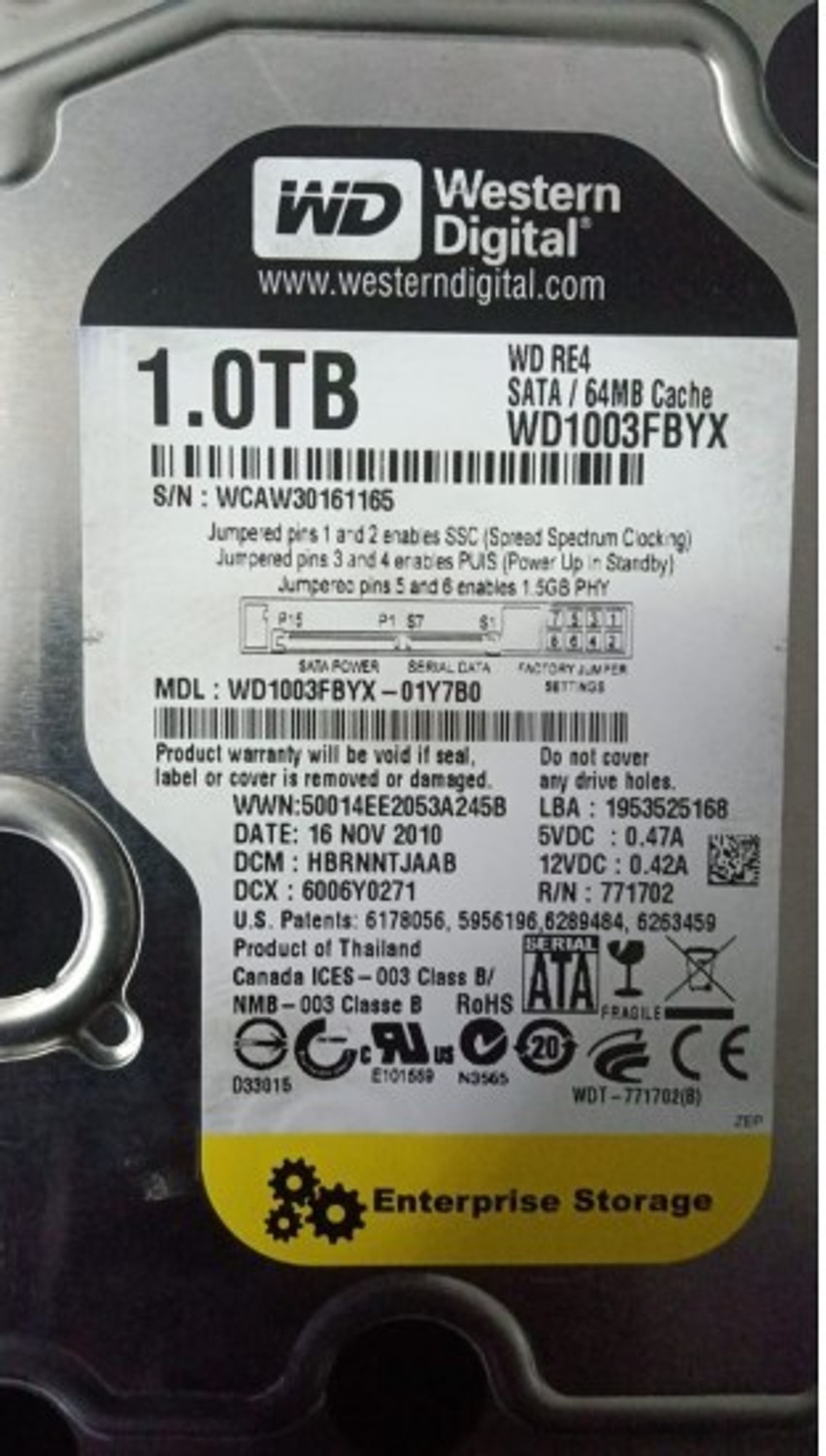 Image of Western Digtal Pro 1 TB Desktop, Laptop Silver SATA Internal Hard Disk Drive (HDD) (WD1003fbyx)