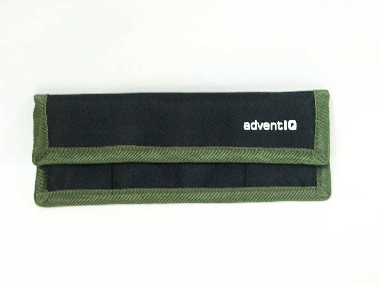 AdventIQ DSLR Camera Battery Holder/Pouch/Case/Bag (4 Pocket) for AA Battery, Canon LP-E6 LP-E8 LP-E10 LP-E12 Battery, Nikon EN-EL14 EN-EL15 Battery, Sony NP-FW50 NP-F550 NP-FM500H Battery Camera Bag (Black- Olive Green) Camera Bag