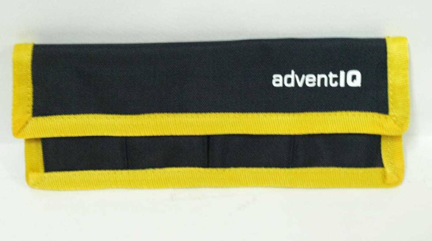 AdventIQ DSLR Camera Battery Holder/Pouch/Case/Bag (4 Pocket) for AA Battery, Canon LP-E6 LP-E8 LP-E10 LP-E12 Battery, Nikon EN-EL14 EN-EL15 Battery, Sony NP-FW50 NP-F550 NP-FM500H Battery Camera Bag (Black- Yellow)  Camera Bag