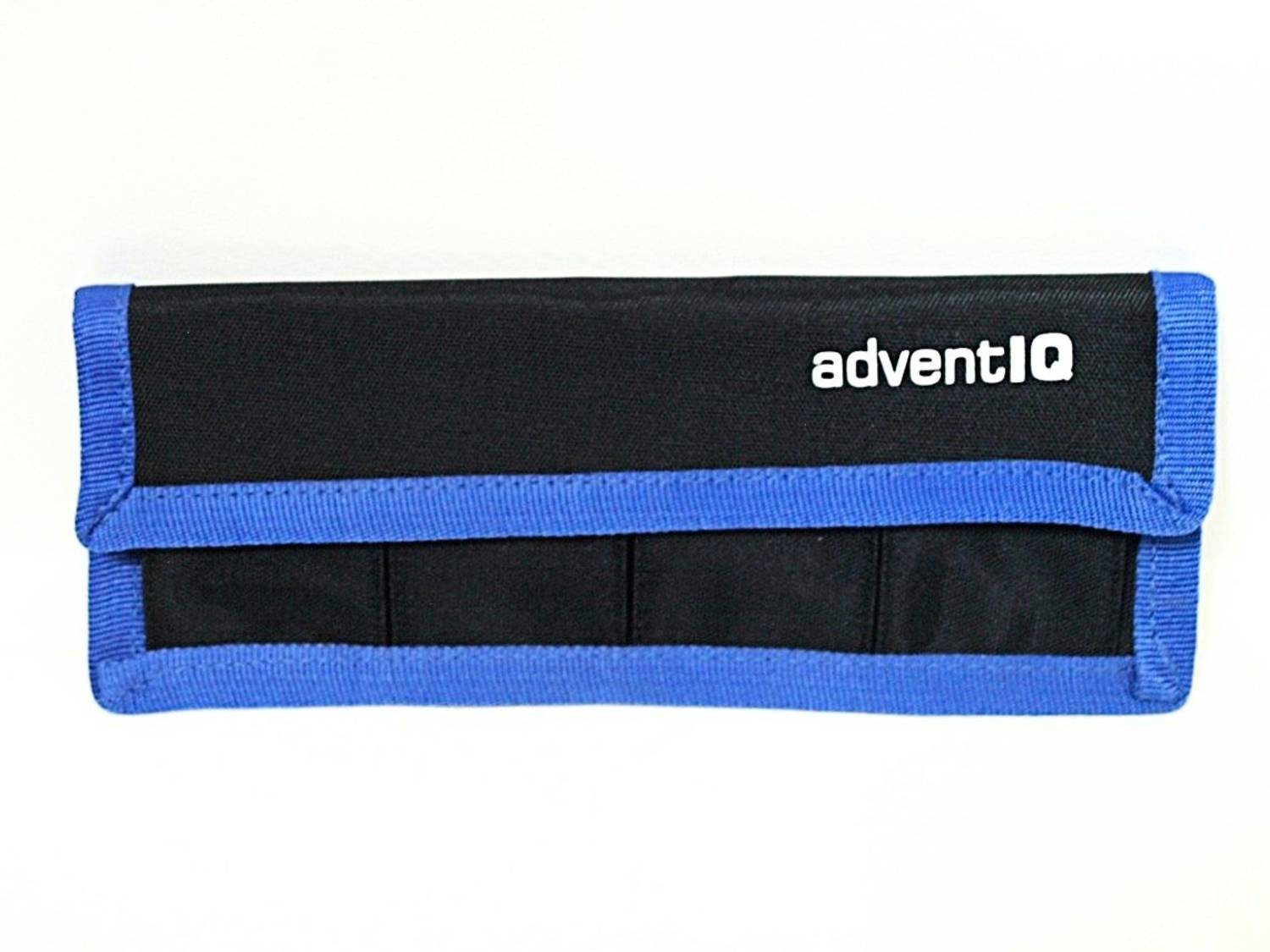 AdventIQ DSLR Camera Battery Holder/Pouch/Case/Bag (4 Pocket) for AA Battery, LP-E6 LP-E8 LP-E10 LP-E12 Battery, EN-EL14 EN-EL15 Battery, NP-FW50 NP-F550 NP-FM500H Battery Camera Bag (Black- Blue)  Camera Bag