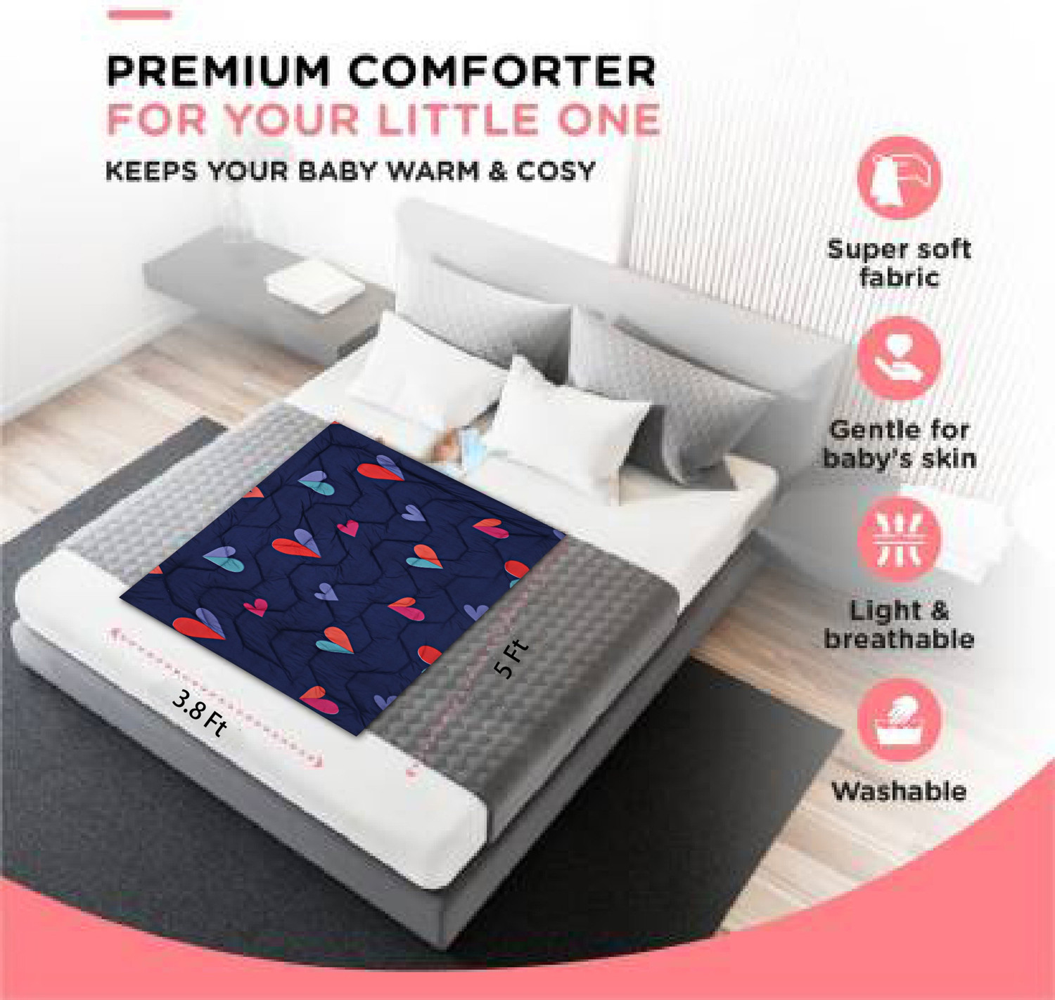 Image of KEA Printed Double Crib Baby Blanket for Mild Winter
