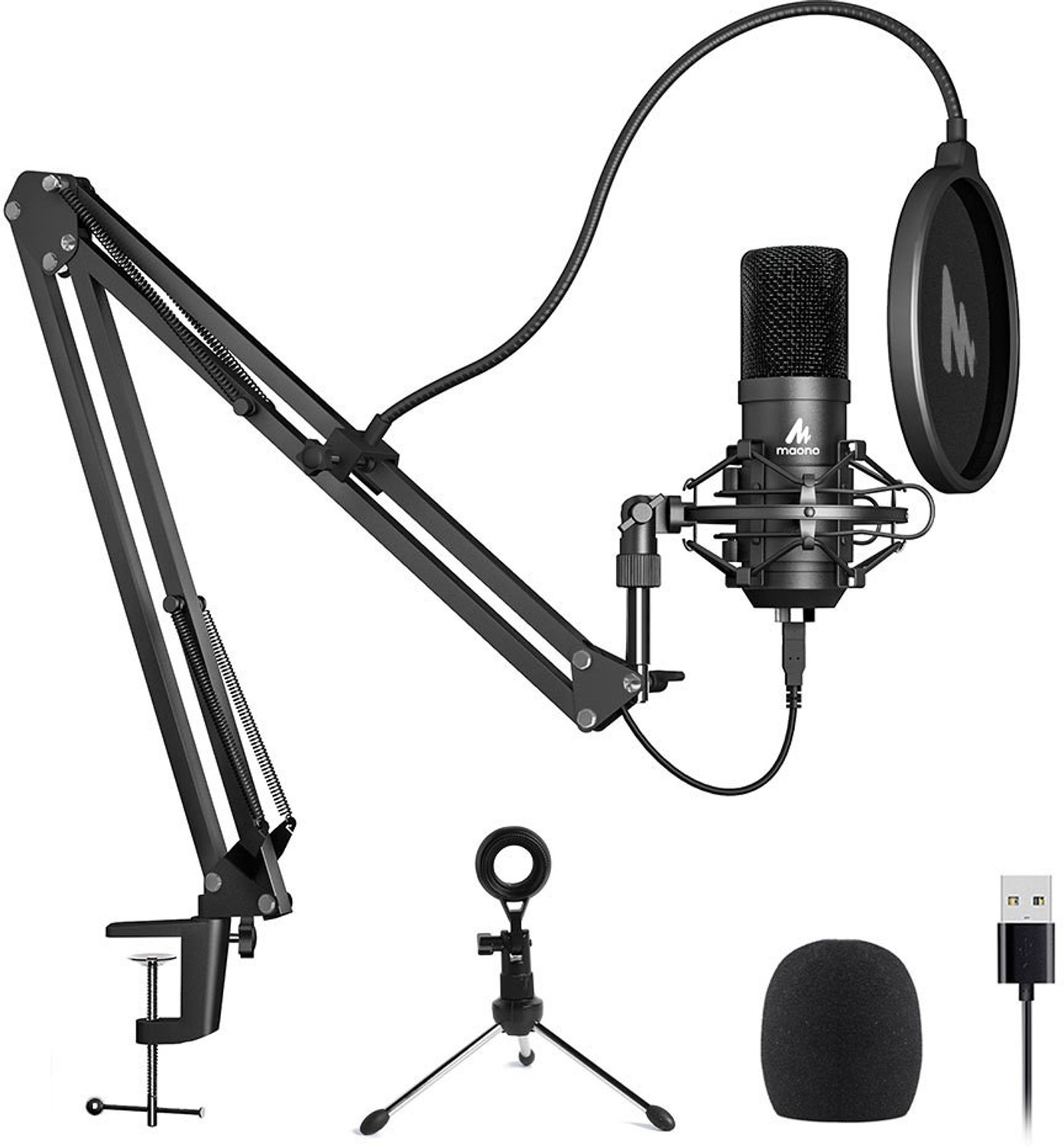 Image of Maono AU-A04 Plus Microphone With Scissor Arm Stand,Metal Shock Mount,Clamp & Windscreen