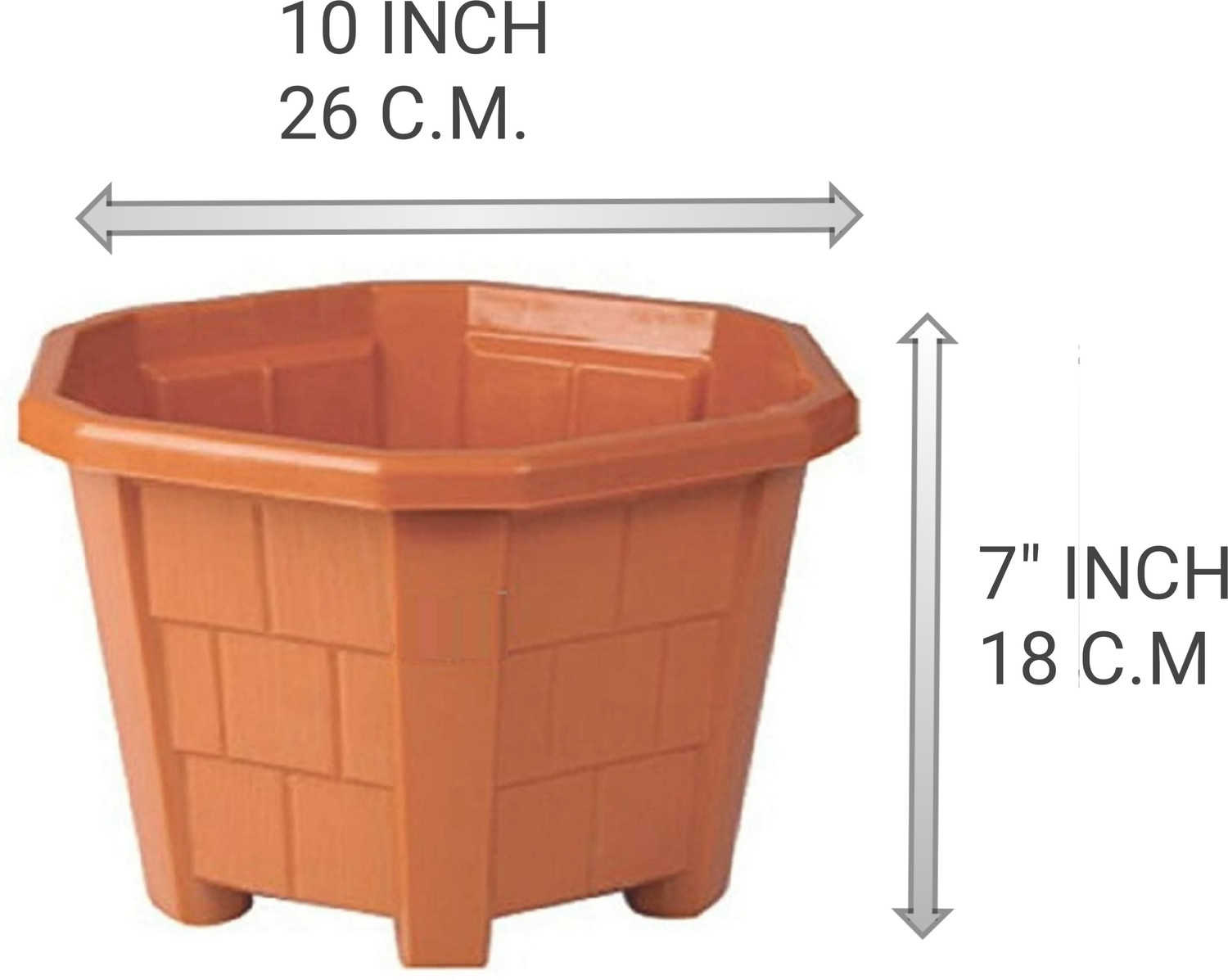 Image of Plastichouse Plastic House Gardening Flower Pot 18 C.M. Hexa Garden Plastic Planters Plant Container Set Gamla Pot For Garden And Balcony Flowering (Pack of 12 ) Brown Plastic Plant Container Set
