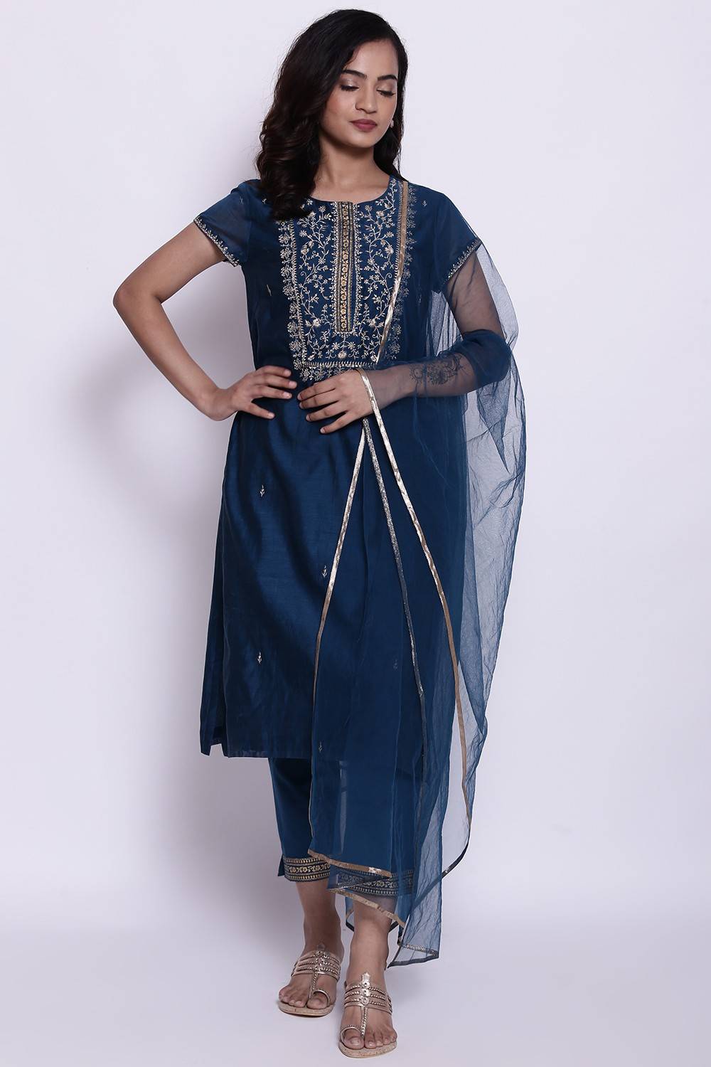 BIBA Embroidered Kurta, Salwar & Dupatta Set