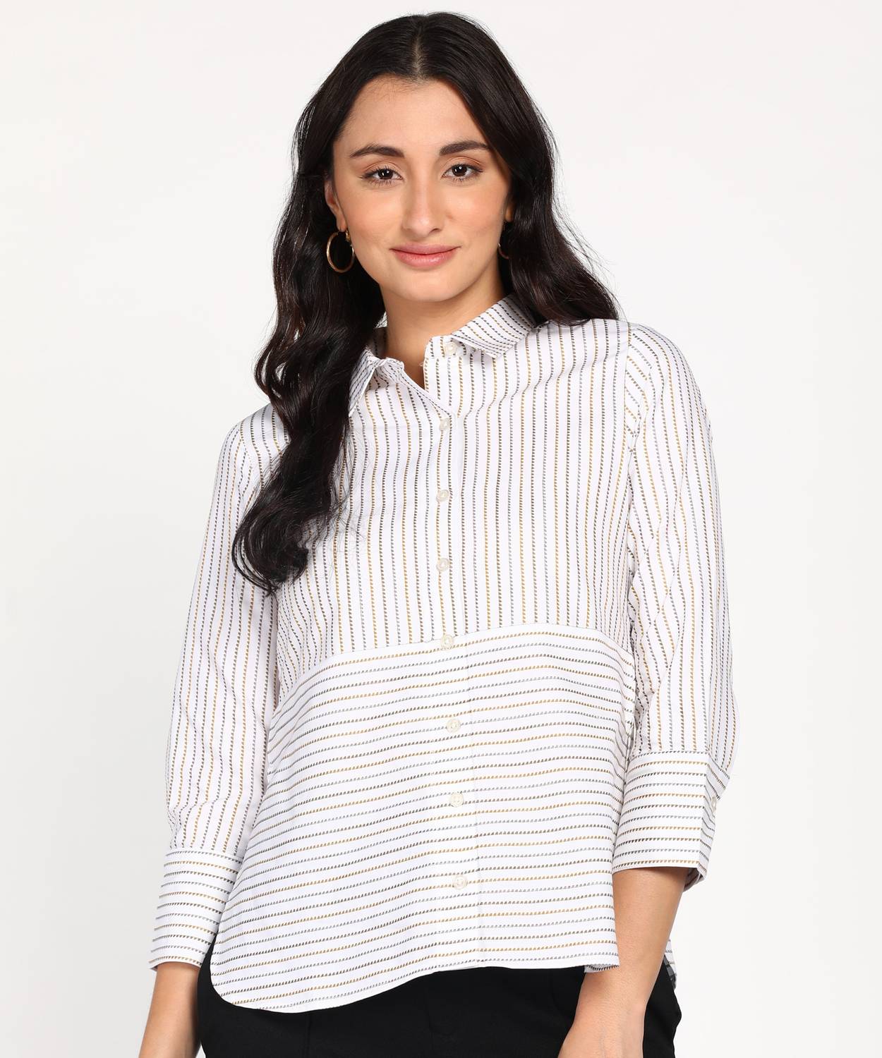 abof by Aditya Birla Casual 3/4 Sleeve Striped Women Multicolor Top