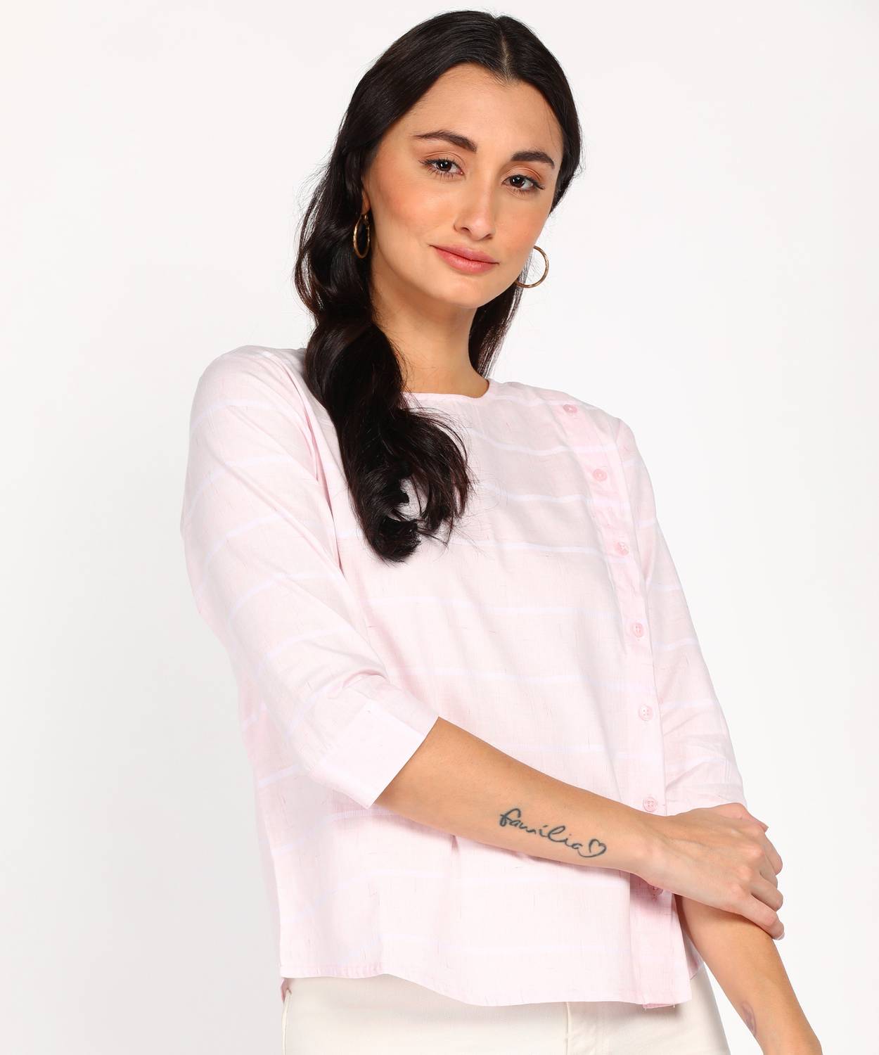 abof by Aditya Birla Casual 3/4 Sleeve Striped Women White Top