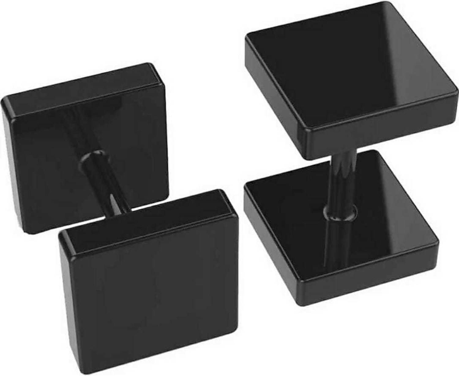 HOUSEOFTRENDZZ MENS SQUARE SHAPPED DUMBLE EAR STUDS STAINLESS STEEL (PACK OF 1 PAIR) BLACK Stainless Steel Stud Earring