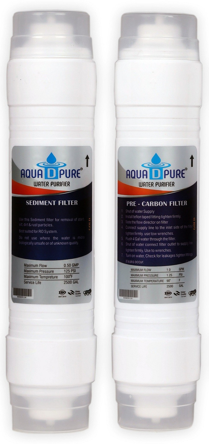 Image of AquaDpure complete Ro purifier filter service kit of 80 GPD membrane water with all accessories (Full Service KIt With 02 Inline) Solid Filter Cartridge
