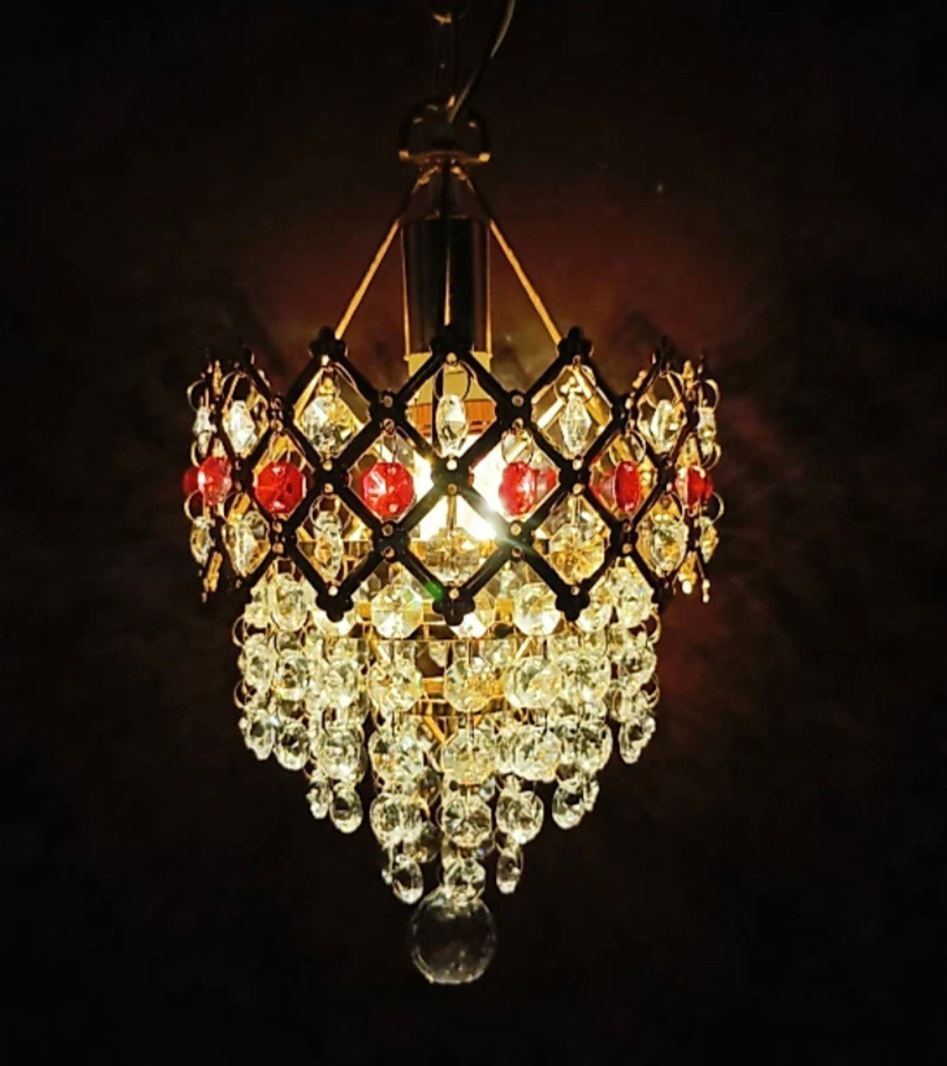 Image of BILAL ANSARI 160MM Jhoomer RED NUG GLOSSY LOOK CHANDELIER CEILING LAMP WITH DECENT LIGHT Chandelier Ceiling Lamp Chandelier Ceiling Lamp