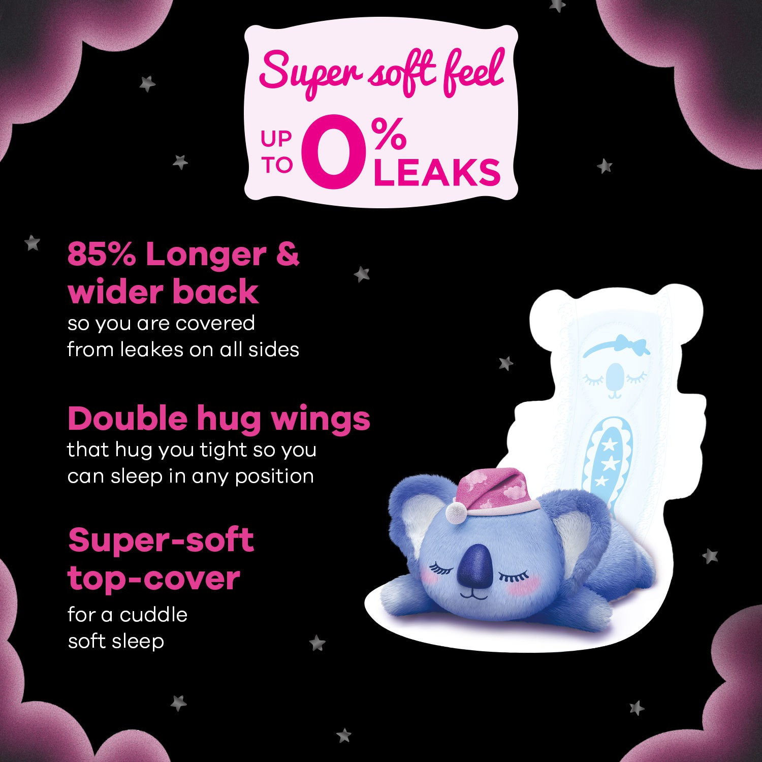 Image of Whisper BINDAZZZ NIGHTS KOALA SOFT XXXL+ , UPTO 0% LEAKS Sanitary Pad
