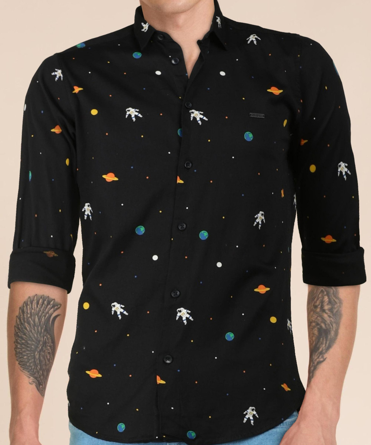 Image of The Indian Garage Co. Men Printed Casual Black Shirt
