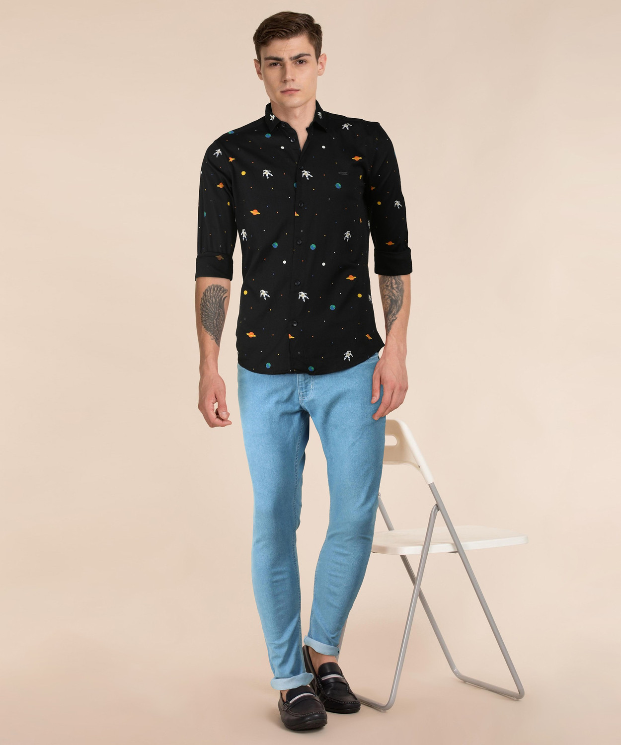 Image of The Indian Garage Co. Men Printed Casual Black Shirt