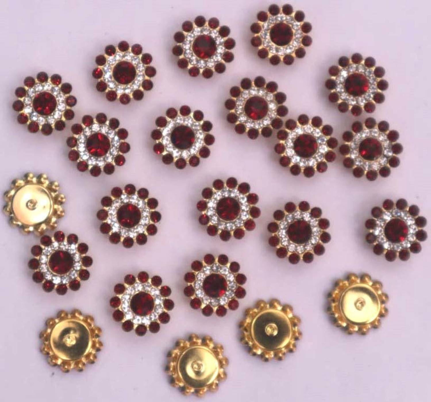 Atifa 16mm flower with maroon and crystal glass stone for embroidery,decoration,craft and jewellery making[100 pieces]