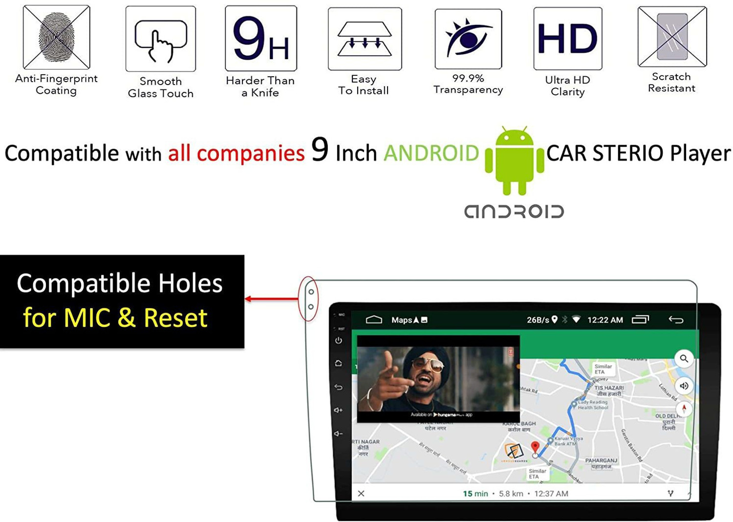 Image of Cave Tempered Glass Guard for Universal Applicable For All 9Inches Car Android Stereo Player