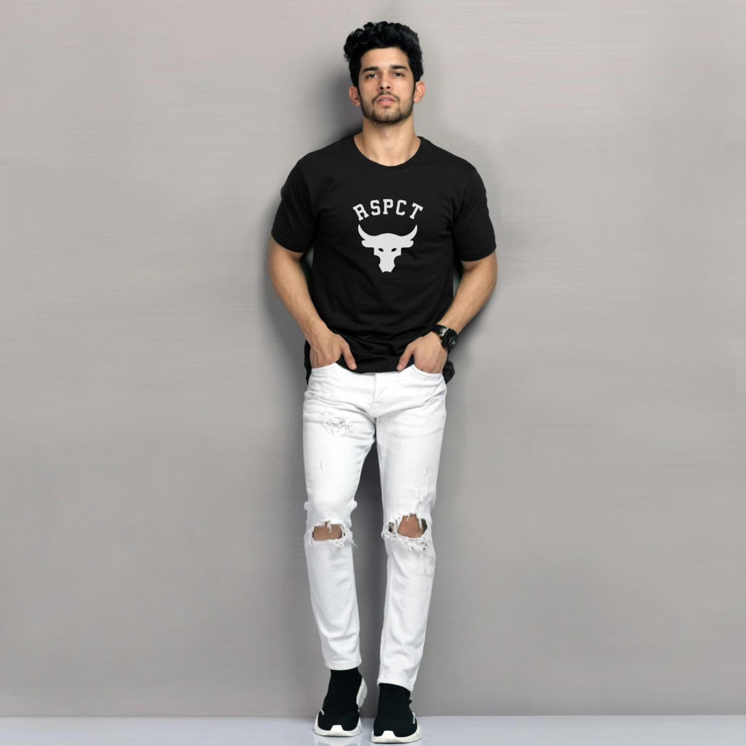 Image of printcorners Printed Men Round Neck Black T-Shirt