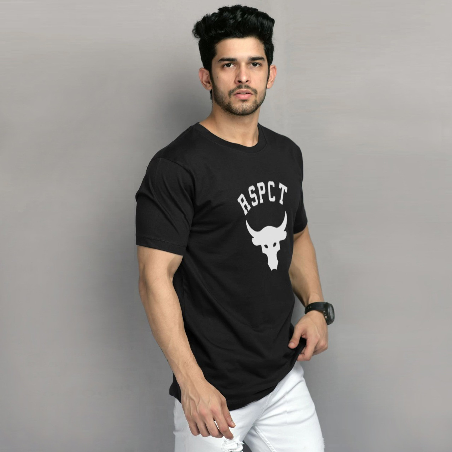 Image of printcorners Printed Men Round Neck Black T-Shirt