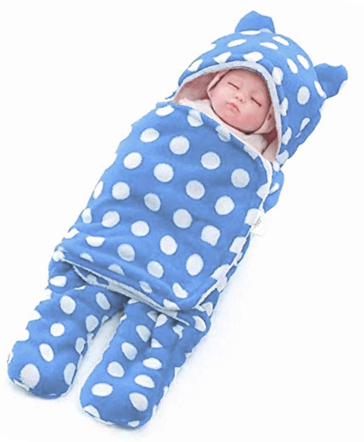 BABY ZONE Polka Single Hooded Baby Blanket for AC Room