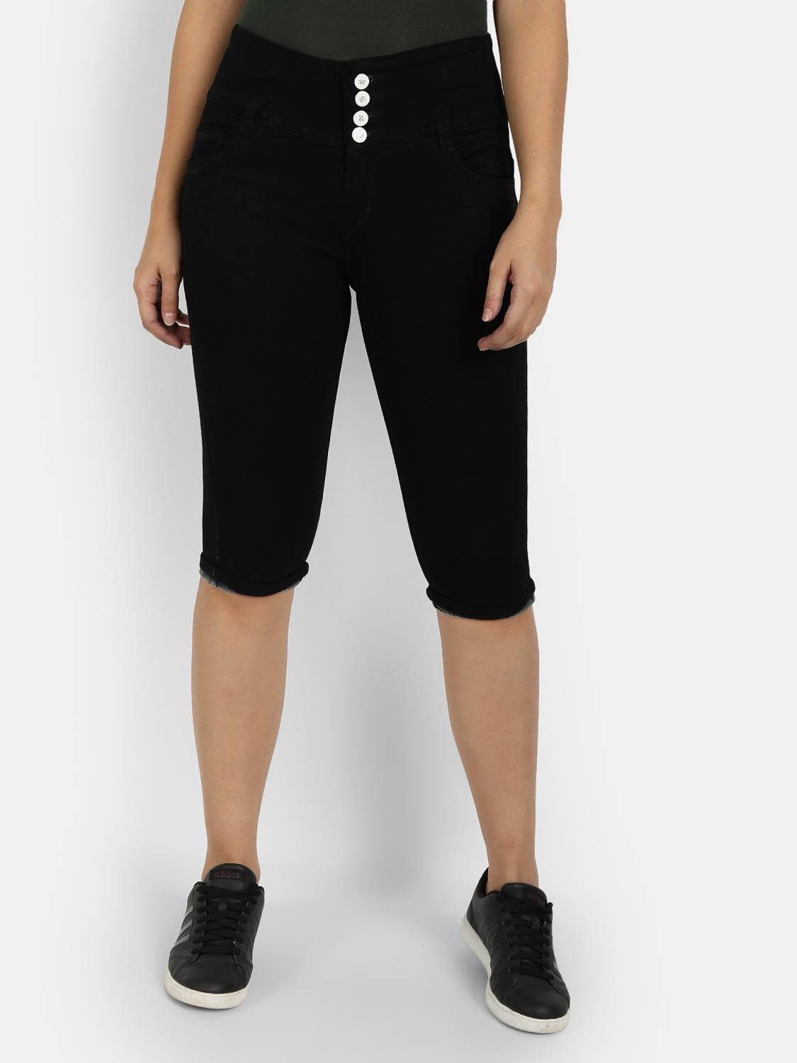 Broadstar Women Black Denim Skinny Fit Capri Women Denim Capri