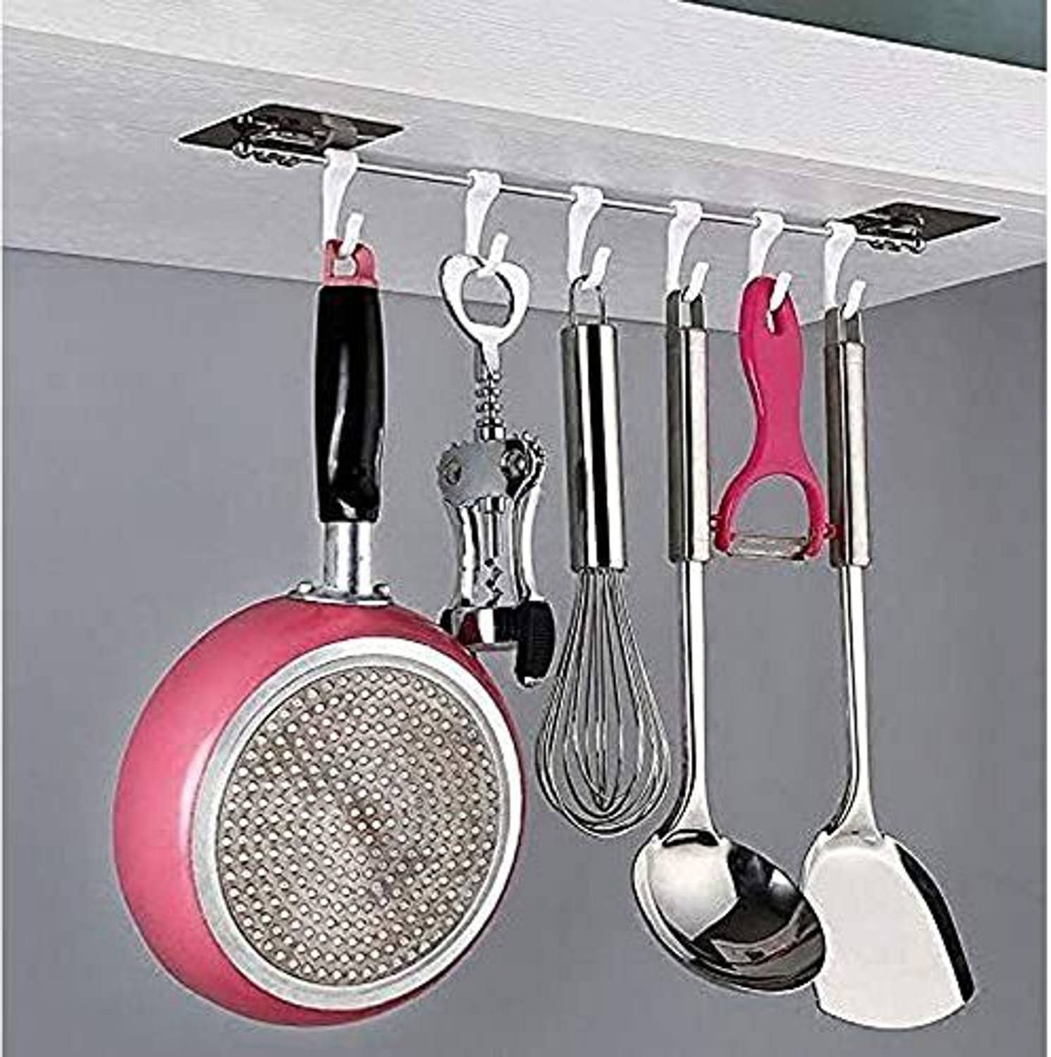 Aryshaa Magic Sticker ABS Stainless Steel Series 6 Hooks Wall Mounted Utensil Hanging Hook 6