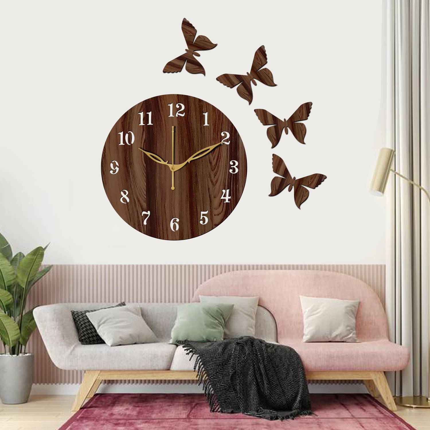 Yami Analog 25 cm X 25 cm Wall Clock (Brown, Without Glass, Stand