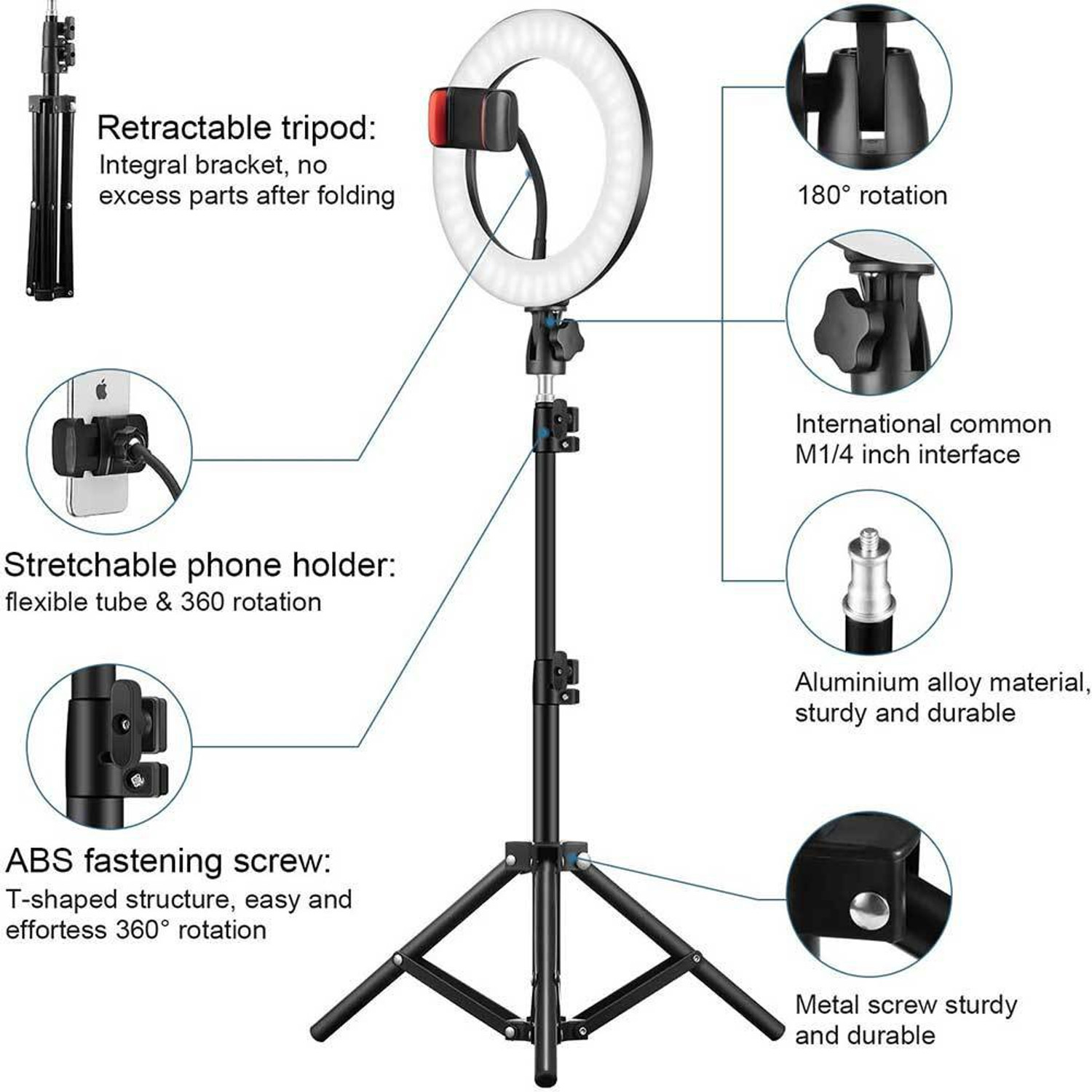 Image of Wrapo RGB Ring Light with 7 Feet Tripod Stand and Phone Holder Dimmable Ring Flash