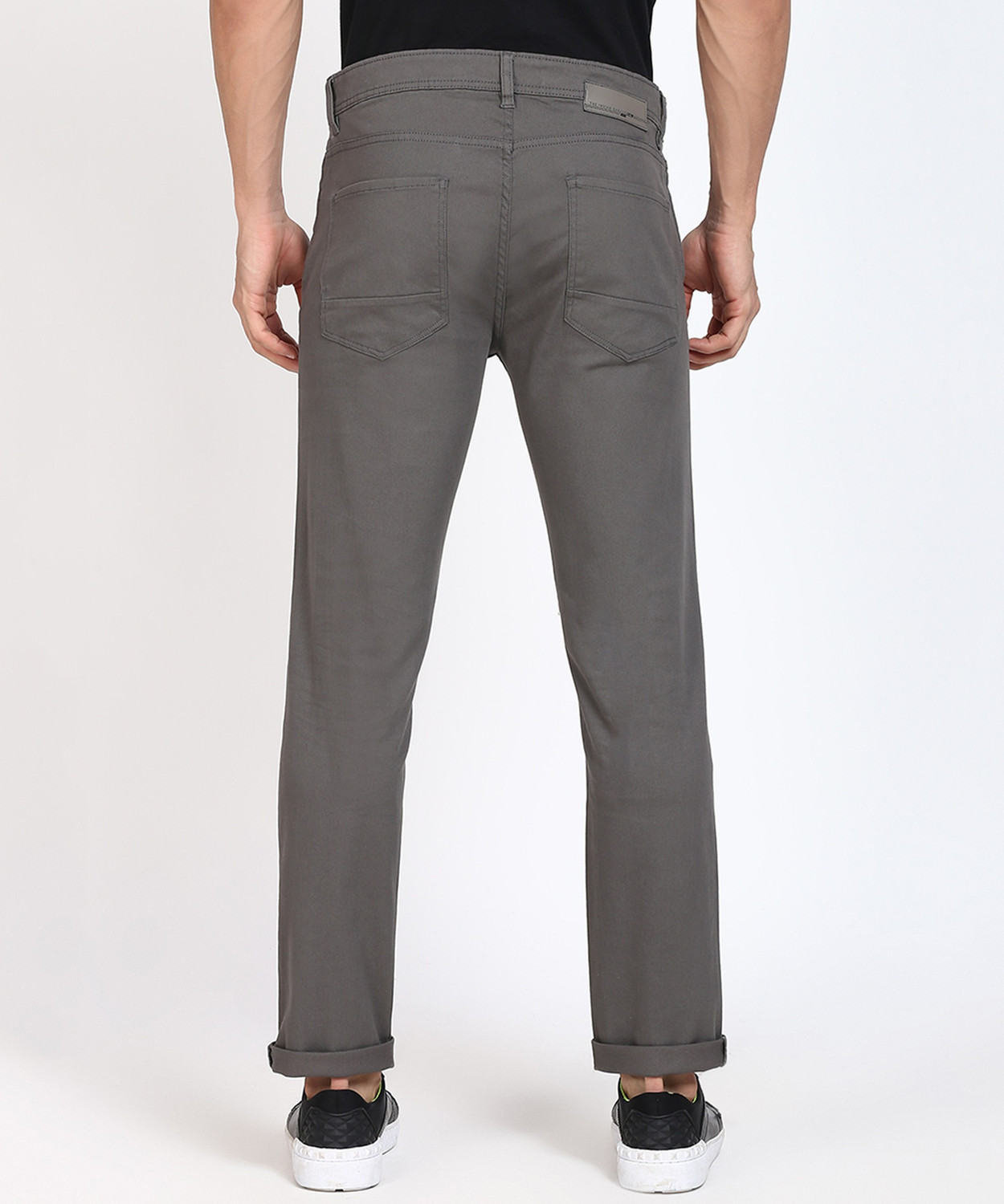 Image of The Indian Garage Co. Slim Fit Men Grey Trousers