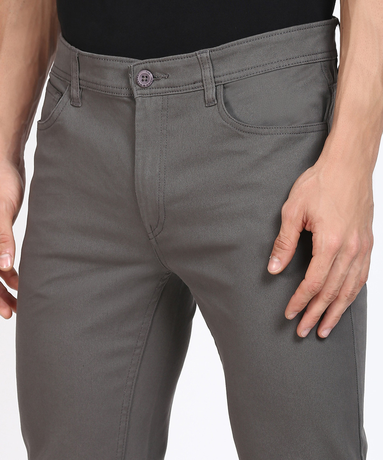 Image of The Indian Garage Co. Slim Fit Men Grey Trousers