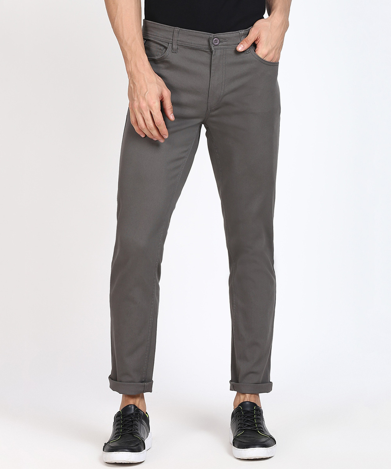 Image of The Indian Garage Co. Slim Fit Men Grey Trousers